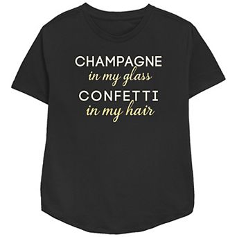 Women's Champagne In My Glass Confetti In My Hair Relaxed Fit Graphic Tee