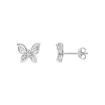 PRIMROSE Sterling Silver Cubic Zirconia Butterfly Stud Earrings