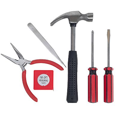 Stalwart 6pc Household Tools Set With Hammer, Red
