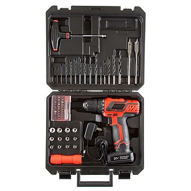 Stalwart 65pc Cordless Drill Set With Bits, Red
