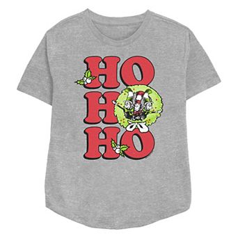 Women's Dr. Seuss The Cat In The Hat Christmas Wreath Ho Ho Ho Relaxed Fit Graphic Tee