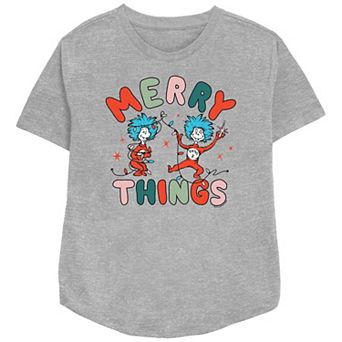 Women's Dr. Seuss Thing 1 And Thing 2 Merry Things Relaxed Fit Graphic Tee