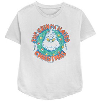 Women's Dr. Seuss The Grinch Hated Christmas Wreath Relaxed Fit Graphic Tee