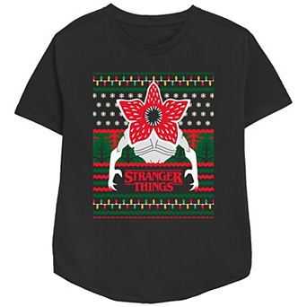 Women's Stranger Things Demogorgon Ugly Christmas Relaxed Fit Graphic Tee