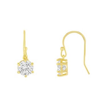 PRIMROSE 24k Gold Plated Round Genuine Cubic Zirconia Drop Earrings