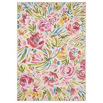 StyleHaven Fernanda Romantic Floral Cascade Beige & Pink Indoor/Outdoor Washable Area Rug