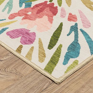 StyleHaven Fernanda Romantic Floral Cascade Beige & Pink Indoor/Outdoor Washable Area Rug