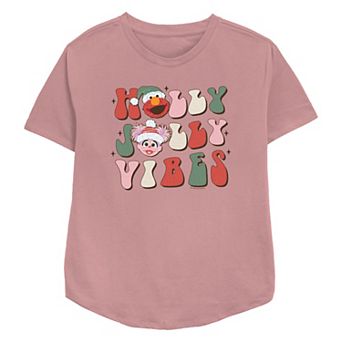 Women's PBS Kids Sesame Street Elmo And Abby Cadabby Holly Jolly Vibes Relaxed Fit Graphic Tee