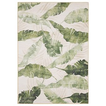 StyleHaven Fernanda Tropical Palm Beige & Green Indoor/Outdoor Washable Area Rug