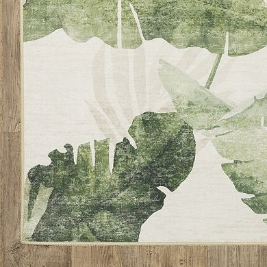 StyleHaven Fernanda Tropical Palm Beige & Green Indoor/Outdoor Washable Area Rug