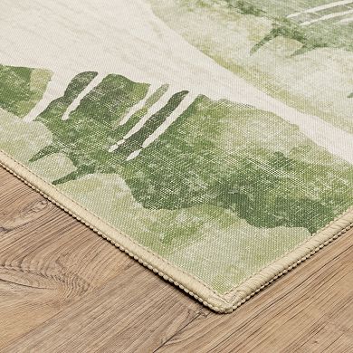 StyleHaven Fernanda Tropical Palm Beige & Green Indoor/Outdoor Washable Area Rug