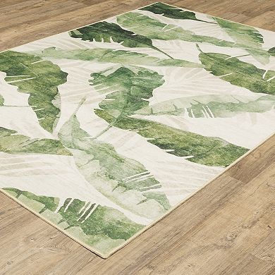 StyleHaven Fernanda Tropical Palm Beige & Green Indoor/Outdoor Washable Area Rug