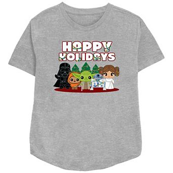 Women's Star Wars Characters Happy Holidays Relaxed Fit Graphic Tee