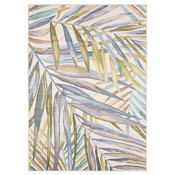 StyleHaven Fernanda Coastal Watercolor Palm Beige & Multi Indoor/Outdoor Washable Area Rug