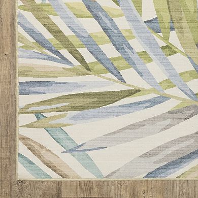 StyleHaven Fernanda Coastal Watercolor Palm Beige & Multi Indoor/Outdoor Washable Area Rug