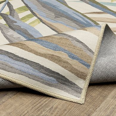 StyleHaven Fernanda Coastal Watercolor Palm Beige & Multi Indoor/Outdoor Washable Area Rug