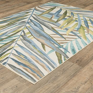 StyleHaven Fernanda Coastal Watercolor Palm Beige & Multi Indoor/Outdoor Washable Area Rug