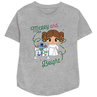 Women's Star Wars R2-D2 And Princess Leia Organa Merry And Bright Relaxed Fit Graphic Tee