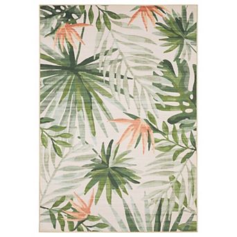 StyleHaven Fernanda Tropical Botanical Beige & Green Indoor/Outdoor Washable Area Rug
