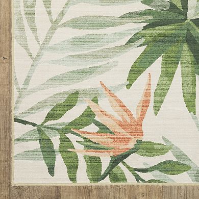 StyleHaven Fernanda Tropical Botanical Beige & Green Indoor/Outdoor Washable Area Rug
