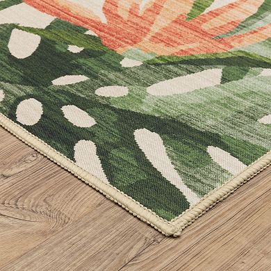 StyleHaven Fernanda Tropical Botanical Beige & Green Indoor/Outdoor Washable Area Rug