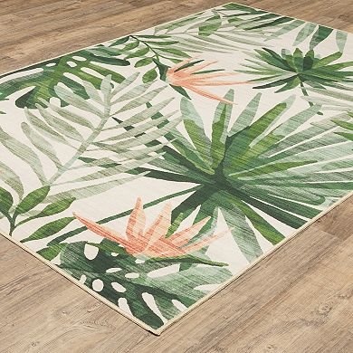 StyleHaven Fernanda Tropical Botanical Beige & Green Indoor/Outdoor Washable Area Rug