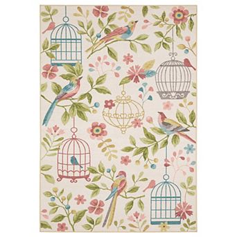 StyleHaven Fernanda Botanical Bird Cages Beige & Multi Indoor/Outdoor Washable Area Rug