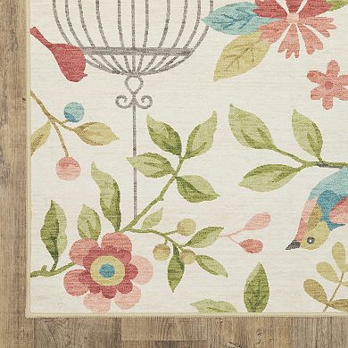 StyleHaven Fernanda Botanical Bird Cages Beige & Multi Indoor/Outdoor Washable Area Rug