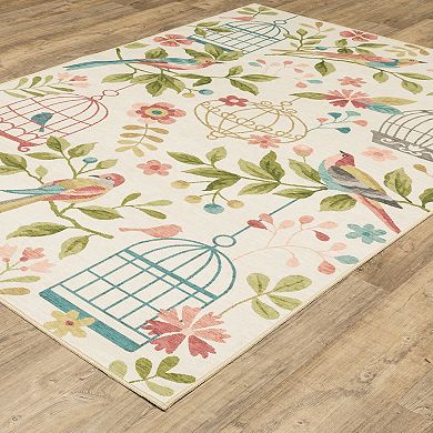 StyleHaven Fernanda Botanical Bird Cages Beige & Multi Indoor/Outdoor Washable Area Rug