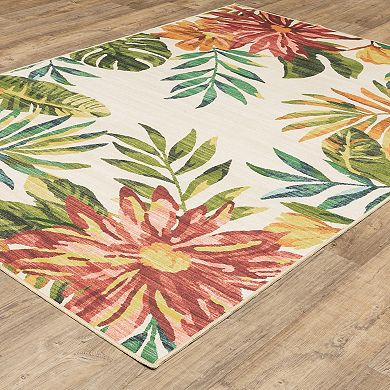 StyleHaven Fernanda Tropical Floral Beige & Multi Indoor/Outdoor Washable Area Rug
