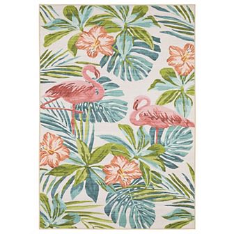 StyleHaven Fernanda Tropical Flamingo Beige & Multi Indoor/Outdoor Washable Area Rug