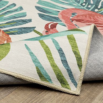 StyleHaven Fernanda Tropical Flamingo Beige & Multi Indoor/Outdoor Washable Area Rug