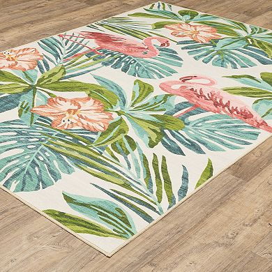 StyleHaven Fernanda Tropical Flamingo Beige & Multi Indoor/Outdoor Washable Area Rug