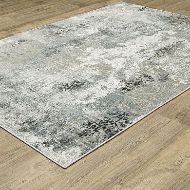 StyleHaven Griffin Modern Distressed Abstract Ivory & Blue Area Rug