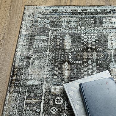StyleHaven Griffin Distressed Traditional Charcoal & Gray Vintage Area Rug