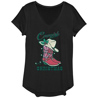 Women's Cowgirl Christmas Hat And Boots Graphic Tee
