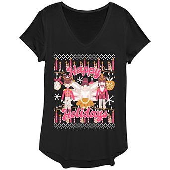 Women's Happy Holidays From The Nutcracker And Ballerina Graphic Tee
