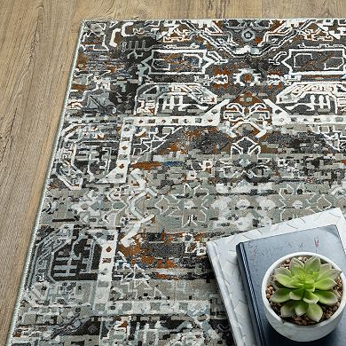 StyleHaven Griffin Distressed Traditional Charcoal / Multi Area Rug