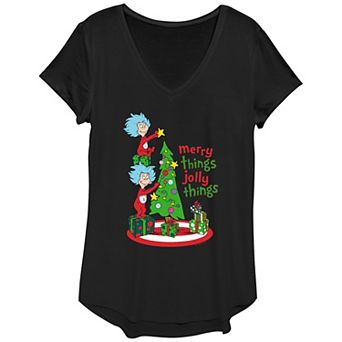 Women's Dr. Seuss Thing 1 And Thing 2 Merry Things Jolly Things Graphic Tee