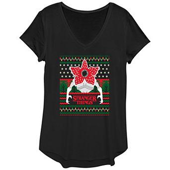 Women's Stranger Things Demogorgon Ugly Christmas Graphic Tee