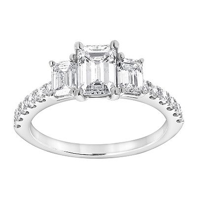 Diamond Brilliance 14k White Gold 2 Carat T.W. Lab Grown Diamond Triple Emerald Cut Enagement Ring