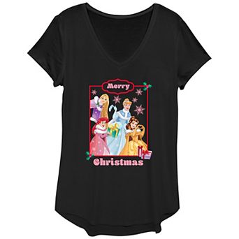 Disney Princess Rapunzel, Cinderella, Ariel & Belle Merry Christmas Women's Graphic Tee