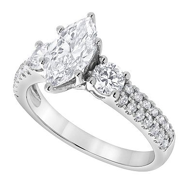 Diamond Brilliance 14k White Gold 1 3/4 Carat T.W. Lab-Grown Diamond Three-Stone Marquise Engagement Ring