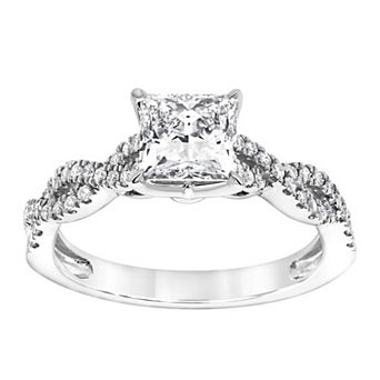 Diamond Brilliance 14k White Gold 1 3/8 Carat T.W. Lab-Grown Diamond Princess Cut Center Engagement Ring