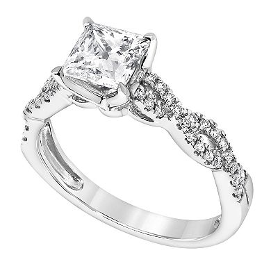 Diamond Brilliance 14k White Gold 1 3/8 Carat T.W. Lab-Grown Diamond Princess Cut Center Engagement Ring