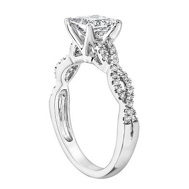 Diamond Brilliance 14k White Gold 1 3/8 Carat T.W. Lab-Grown Diamond Princess Cut Center Engagement Ring