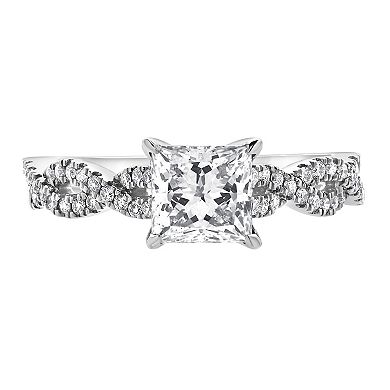 Diamond Brilliance 14k White Gold 1 3/8 Carat T.W. Lab-Grown Diamond Princess Cut Center Engagement Ring