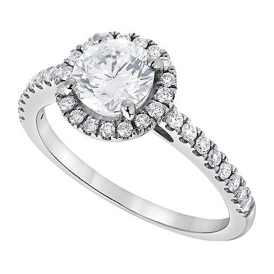 Diamond Brilliance 14k White Gold 1 1/3 Carat T.W. Lab-Grown Diamond Round Center Halo Engagement Ring