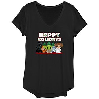 Women's Star Wars Characters Happy Holidays Graphic Tee
