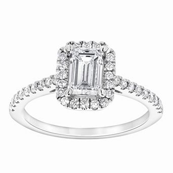 Diamond Brilliance 14k White Gold 1 1/3 Carat T.W. Lab-Grown Diamond Emerald Cut Halo Engagement Ring